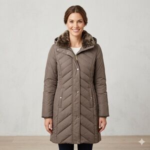 MICHAEL KORS Down Filled Quilted Puffer Parka Coat - Gray Size S